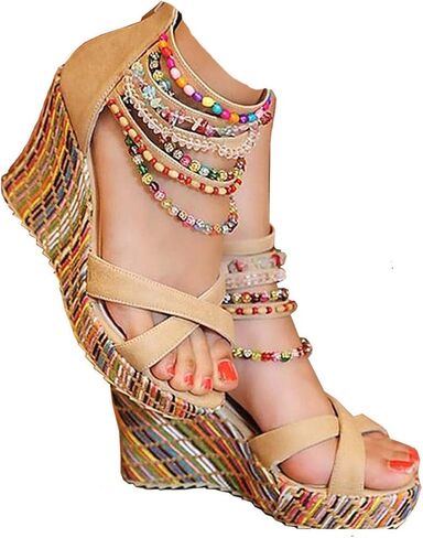 getmorebeauty Women's Wedge Sandals With Pearls Across The Top Platform Sandals High Heels in Saudi Arabia