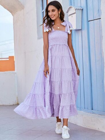 Floerns Women's Floral Print Tie Strap Square Neck Ruffle Boho Maxi Dress in Saudi Arabia