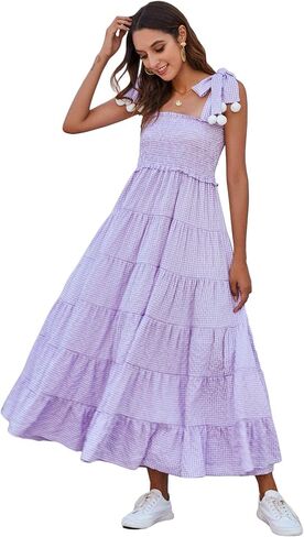 Floerns Women's Floral Print Tie Strap Square Neck Ruffle Boho Maxi Dress in Saudi Arabia