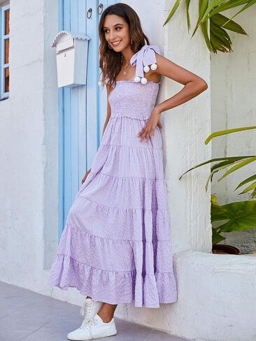 Floerns Women's Floral Print Tie Strap Square Neck Ruffle Boho Maxi Dress in Saudi Arabia