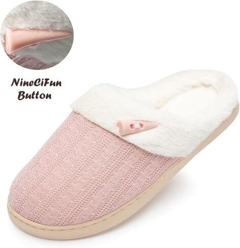 NineCiFun Women's Slip on Fuzzy House Slippers Memory Foam Slippers Scuff Outdoor Indoor Warm Plush Bedroom Shoes with Faux Fur Lining in Saudi Arabia
