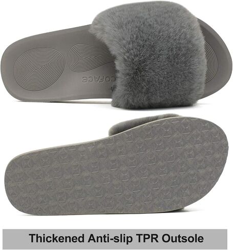 COFACE Womens Slides Fuzzy Slippers Open Toe Fluffy Slippers With Arch Support Plantar Fasciitis Orthotic Slippers Women House Shoes in Saudi Arabia