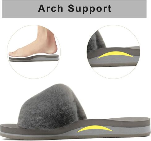 COFACE Womens Slides Fuzzy Slippers Open Toe Fluffy Slippers With Arch Support Plantar Fasciitis Orthotic Slippers Women House Shoes in Saudi Arabia
