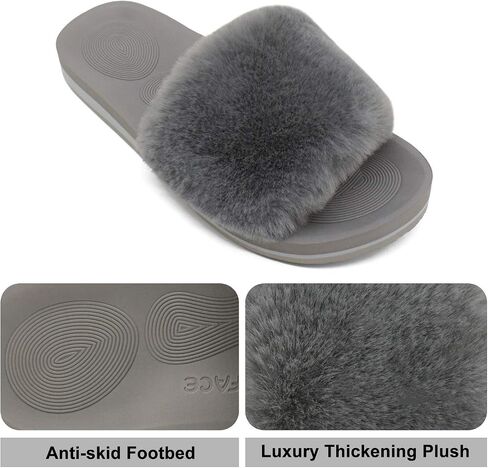 COFACE Womens Slides Fuzzy Slippers Open Toe Fluffy Slippers With Arch Support Plantar Fasciitis Orthotic Slippers Women House Shoes in Saudi Arabia