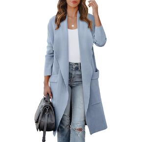 ANRABESS Women's Casual Long Sleeve Draped Open Front Knit Pockets Long Cardigan Jackets Sweater