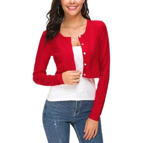 Women's Cropped Bolero Cardigan Button Down O-Neck Knitted Shrug Sweaters in Saudi Arabia