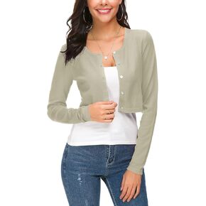 Women's Cropped Bolero Cardigan Button Down O-Neck Knitted Shrug Sweaters