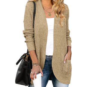 MEROKEETY Womens Long Sleeve Open Front Cardigans Chunky Knit Draped Sweaters Outwear