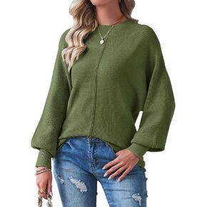 TECREW Women's Batwing Long Sleeve Crew Neck Pullover Sweater Soft Ribbed Knit Sweater Top