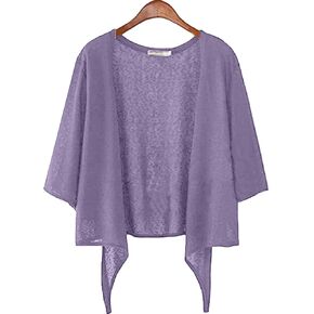 Shiyifa Women's Shrugs 3/4 Sleeve Open Front Cardigan Lightweight Tie Front Bolero Shrug