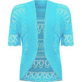 Loxdonz Women's Short Sleeve Crochet Knitted Bolero Shrug Cardigan Cropped Sweater