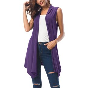 Women's Sleeveless Draped Open Front Cardigan Vest Asymmetric Hem