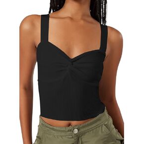 SAFRISIOR Women Sweetheart Neck Twist Knot Crop Tank Top Sleeveless Backless Knitted Crop Vest Top Solid Sweater Vest 90s