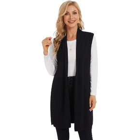 Moss Rose Women's Long Knit Cardigan Vest Casual Sleeveless Open Front Draped Duster Vest (Available in Plus Size)