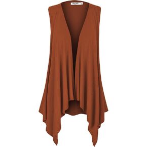 Lock and Love Women's Sleeveless Print/Solid Draped Open Front Cardigan Vest Asymmetric Hem Plus Size in Saudi Arabia