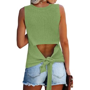 Cutiefox Women's Knit Tank Tops Sleeveless Summer Loose Tie Back Casual Vest Shirts Blouses