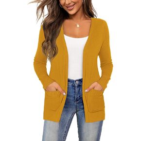 Tralilbee Women's Open Front Casual Long Sleeve Lightweight Cardigan Sweater with Pockets S-XL