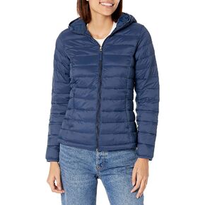 Amazon Essentials Women's Lightweight Long-Sleeve Full-Zip Water-Resistant Packable Hooded Puffer Jacket