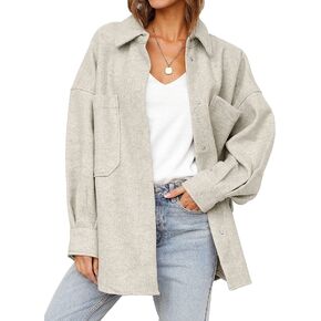 MEROKEETY Women's Oversized Long Sleeve Shacket Jacket Button Down Wool Blend Coats with Pockets