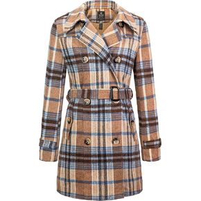 Wantdo Women's Double Breasted Pea Coat Winter Mid-Long Trench Coat with Belt