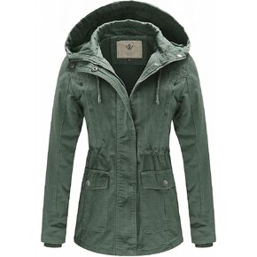 WenVen Women's Cotton Military Jacket Lightweight Casual Anorak Coat with Hood