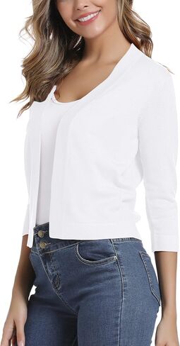 Urban CoCo Women's 3/4 Sleeve Cropped Cardigan Sweater Elegant Shrugs for Women in Saudi Arabia