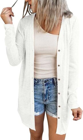 MEROKEETY Women's Open Front Lightweight Cardigan Long Sleeve Button Down Loose Outwear in Saudi Arabia