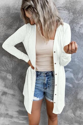 MEROKEETY Women's Open Front Lightweight Cardigan Long Sleeve Button Down Loose Outwear in Saudi Arabia