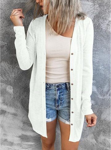 MEROKEETY Women's Open Front Lightweight Cardigan Long Sleeve Button Down Loose Outwear in Saudi Arabia