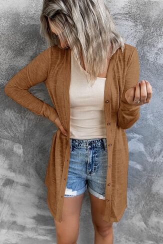 MEROKEETY Women's Open Front Lightweight Cardigan Long Sleeve Button Down Loose Outwear in Saudi Arabia