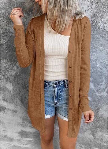 MEROKEETY Women's Open Front Lightweight Cardigan Long Sleeve Button Down Loose Outwear in Saudi Arabia