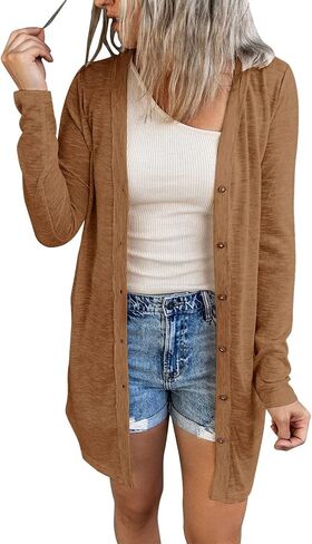 MEROKEETY Women's Open Front Lightweight Cardigan Long Sleeve Button Down Loose Outwear in Saudi Arabia