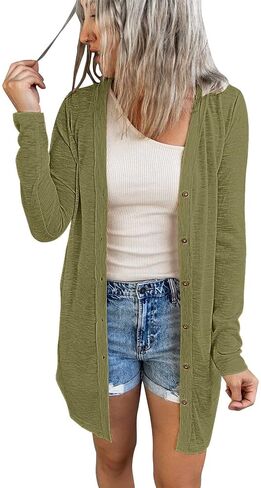 MEROKEETY Women's Open Front Lightweight Cardigan Long Sleeve Button Down Loose Outwear in Saudi Arabia