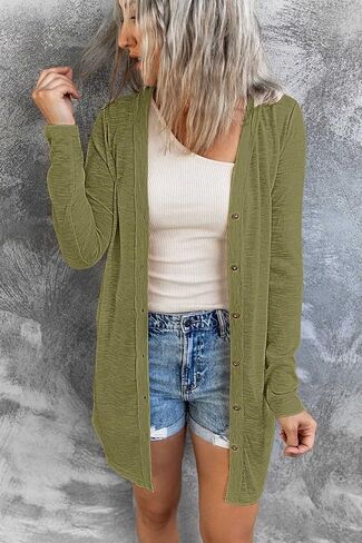 MEROKEETY Women's Open Front Lightweight Cardigan Long Sleeve Button Down Loose Outwear in Saudi Arabia