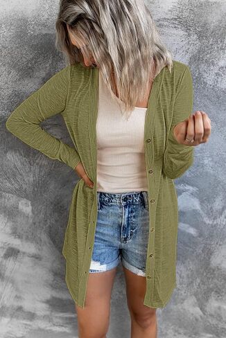 MEROKEETY Women's Open Front Lightweight Cardigan Long Sleeve Button Down Loose Outwear in Saudi Arabia