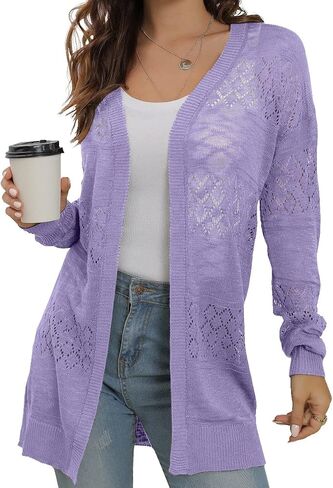GRECERELLE Casual Lightweight Long Sleeve Cardigan Loose Soft Drape Open Front Crochet Sweater Sun Protection Coverups in Saudi Arabia