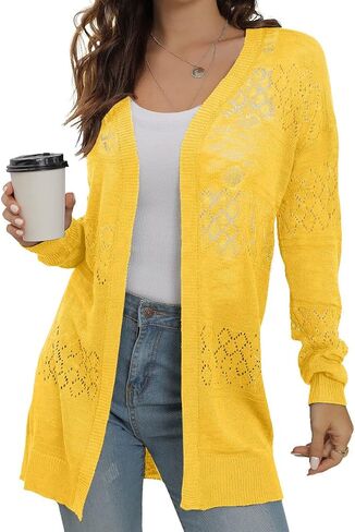 GRECERELLE Casual Lightweight Long Sleeve Cardigan Loose Soft Drape Open Front Crochet Sweater Sun Protection Coverups in Saudi Arabia