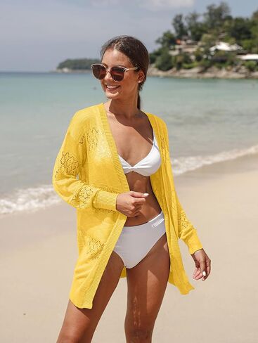GRECERELLE Casual Lightweight Long Sleeve Cardigan Loose Soft Drape Open Front Crochet Sweater Sun Protection Coverups in Saudi Arabia