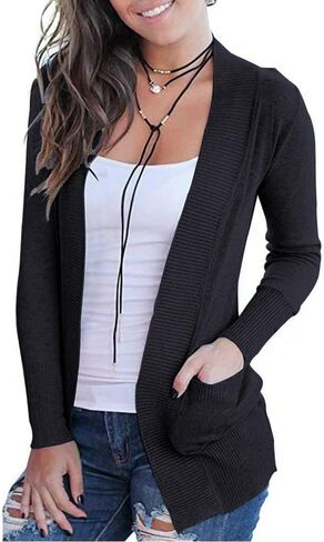 VOIANLIMO Women's Open Front Casual Long Sleeve Knit Classic Sweaters Cardigan with Pockets in Saudi Arabia