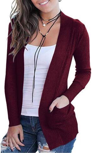 VOIANLIMO Women's Open Front Casual Long Sleeve Knit Classic Sweaters Cardigan with Pockets in Saudi Arabia