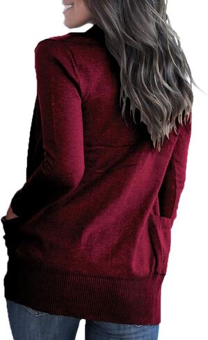 VOIANLIMO Women's Open Front Casual Long Sleeve Knit Classic Sweaters Cardigan with Pockets in Saudi Arabia