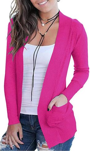 VOIANLIMO Women's Open Front Casual Long Sleeve Knit Classic Sweaters Cardigan with Pockets in Saudi Arabia