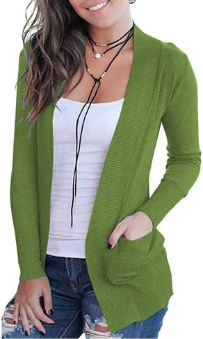 VOIANLIMO Women's Open Front Casual Long Sleeve Knit Classic Sweaters Cardigan with Pockets in Saudi Arabia