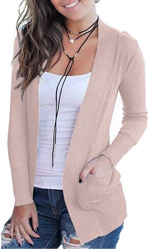 VOIANLIMO Women's Open Front Casual Long Sleeve Knit Classic Sweaters Cardigan with Pockets in Saudi Arabia