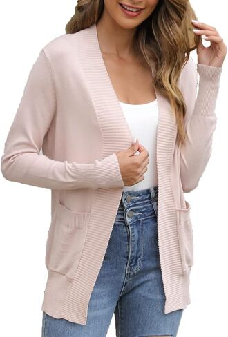 VOIANLIMO Women's Open Front Casual Long Sleeve Knit Classic Sweaters Cardigan with Pockets in Saudi Arabia