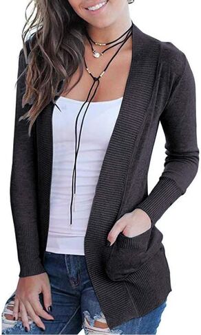 VOIANLIMO Women's Open Front Casual Long Sleeve Knit Classic Sweaters Cardigan with Pockets in Kuwait