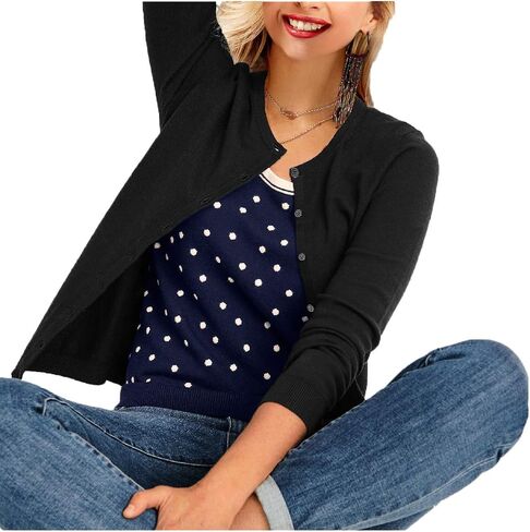 a.Jesdani Women's Button Down Crew Neck Long Sleeve Soft Knit Cardigan Sweaters in Saudi Arabia