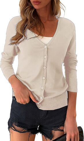 a.Jesdani Women's Button Down Crew Neck Long Sleeve Soft Knit Cardigan Sweaters in Saudi Arabia