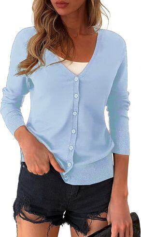 a.Jesdani Women's Button Down Crew Neck Long Sleeve Soft Knit Cardigan Sweaters in Saudi Arabia