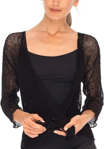 SHU-SHI Womens Sheer Shrug Tie Top Open Front Cardigan Lightweight Knit in Saudi Arabia